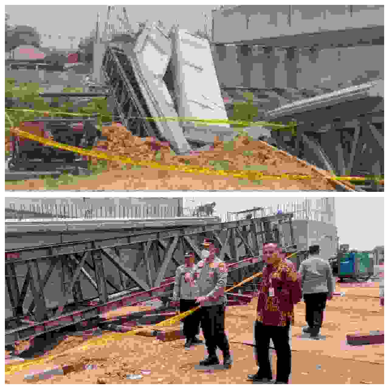 Keterangan gambar: Proyek Jembatan yang dibangun PT.Jababeka ambruk. 